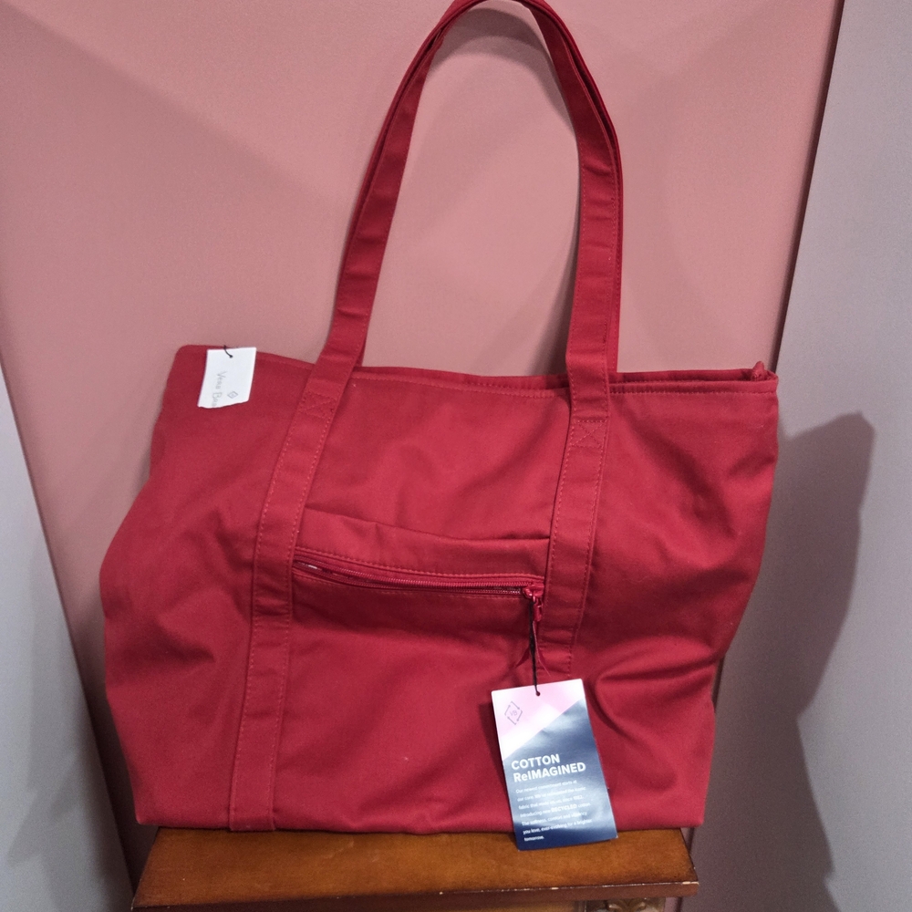 Vera Bradley Red Cotton Tote with Front Zip Pocket